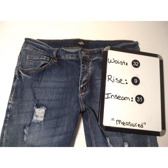 ZIZ Jeans Mens Size 32W Distressed Pocket Skinny Slim Leg Stretch Dark Denim - Picture 5 of 5